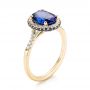 18k Yellow Gold Custom Blue Sapphire And Diamond Halo Engagement Ring