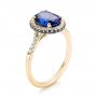 18k Yellow Gold 18k Yellow Gold Custom Blue Sapphire And Diamond Halo Engagement Ring - Three-Quarter View -  103041 - Thumbnail