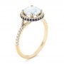 14k Yellow Gold 14k Yellow Gold Custom Blue Sapphire And Diamond Halo Engagement Ring - Three-Quarter View -  103474 - Thumbnail