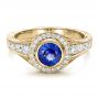 14k Yellow Gold 14k Yellow Gold Custom Blue Sapphire And Diamond Halo Engagement Ring - Flat View -  100268 - Thumbnail
