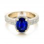 18k Yellow Gold 18k Yellow Gold Custom Blue Sapphire And Diamond Halo Engagement Ring - Flat View -  100605 - Thumbnail