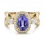 18k Yellow Gold 18k Yellow Gold Custom Blue Sapphire And Diamond Halo Engagement Ring - Flat View -  100783 - Thumbnail
