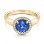 18k Yellow Gold 18k Yellow Gold Custom Blue Sapphire And Diamond Halo Engagement Ring - Flat View -  102028 - Thumbnail