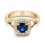 14k Yellow Gold 14k Yellow Gold Custom Blue Sapphire And Diamond Halo Engagement Ring - Flat View -  102153 - Thumbnail
