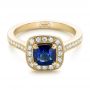 14k Yellow Gold 14k Yellow Gold Custom Blue Sapphire And Diamond Halo Engagement Ring - Flat View -  102311 - Thumbnail