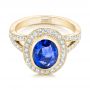 14k Yellow Gold 14k Yellow Gold Custom Blue Sapphire And Diamond Halo Engagement Ring - Flat View -  102444 - Thumbnail