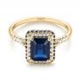 14k Yellow Gold 14k Yellow Gold Custom Blue Sapphire And Diamond Halo Engagement Ring - Flat View -  103457 - Thumbnail