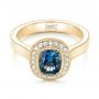 18k Yellow Gold 18k Yellow Gold Custom Blue Sapphire And Diamond Halo Engagement Ring - Flat View -  103467 - Thumbnail