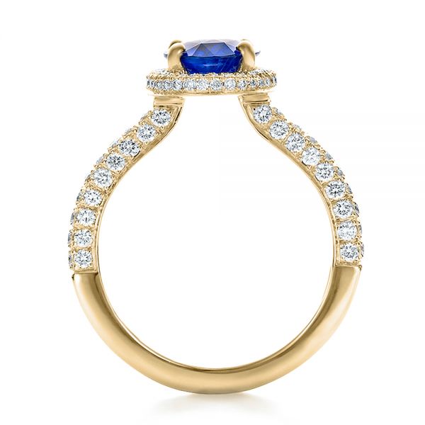 14k Yellow Gold 14k Yellow Gold Custom Blue Sapphire And Diamond Halo Engagement Ring - Front View -  100605