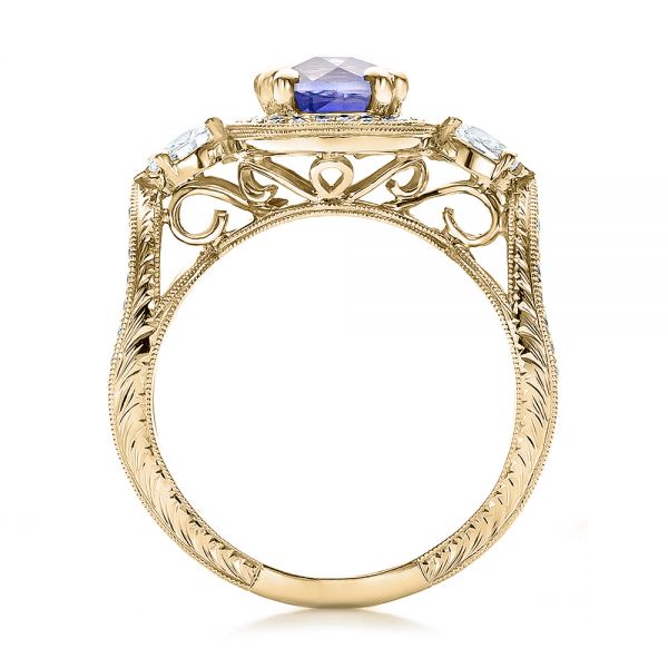 14k Yellow Gold 14k Yellow Gold Custom Blue Sapphire And Diamond Halo Engagement Ring - Front View - 100783