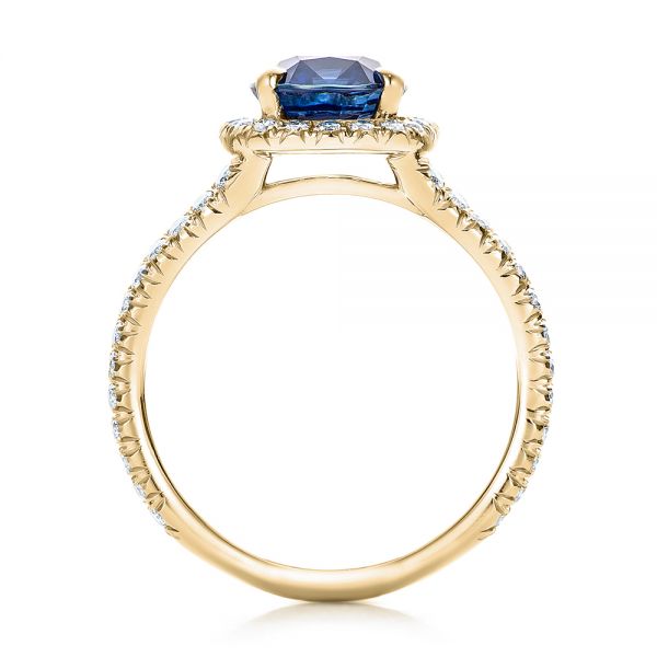 14k Yellow Gold 14k Yellow Gold Custom Blue Sapphire And Diamond Halo Engagement Ring - Front View - 102018