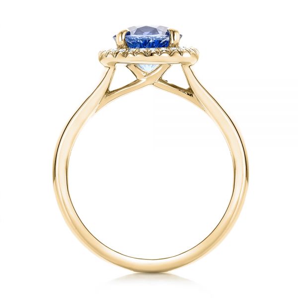 14k Yellow Gold 14k Yellow Gold Custom Blue Sapphire And Diamond Halo Engagement Ring - Front View -  102028