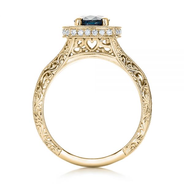 18k Yellow Gold 18k Yellow Gold Custom Blue Sapphire And Diamond Halo Engagement Ring - Front View -  102153