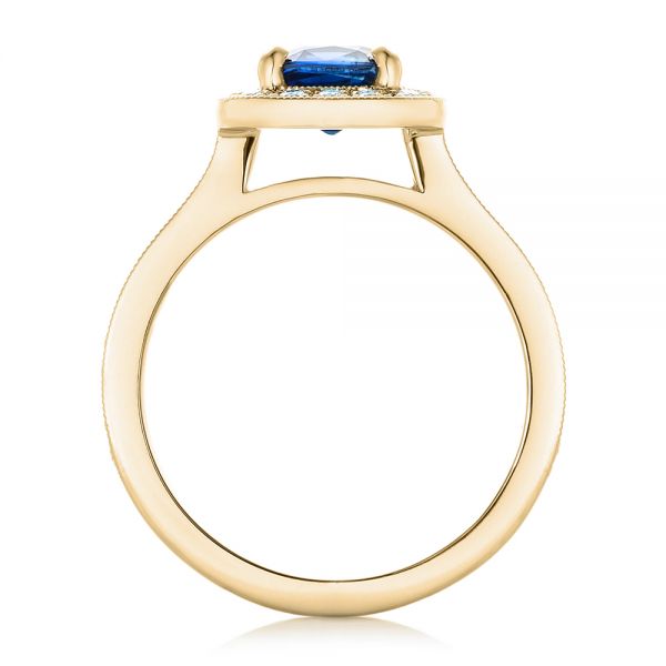 18k Yellow Gold 18k Yellow Gold Custom Blue Sapphire And Diamond Halo Engagement Ring - Front View -  102311