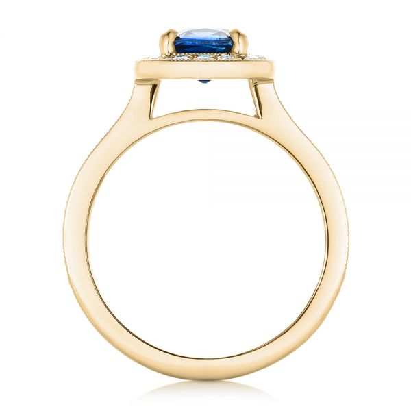 14k Yellow Gold 14k Yellow Gold Custom Blue Sapphire And Diamond Halo Engagement Ring - Front View - 102311