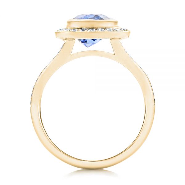 14k Yellow Gold 14k Yellow Gold Custom Blue Sapphire And Diamond Halo Engagement Ring - Front View -  102444