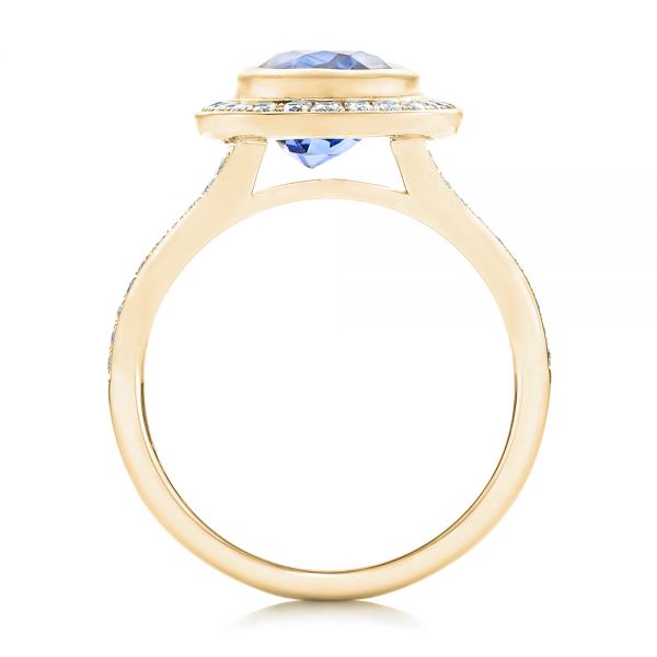 14k Yellow Gold 14k Yellow Gold Custom Blue Sapphire And Diamond Halo Engagement Ring - Front View - 102444