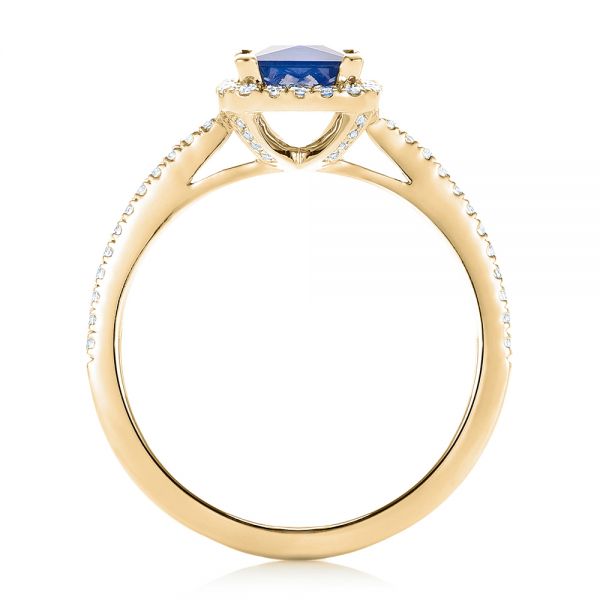 14k Yellow Gold 14k Yellow Gold Custom Blue Sapphire And Diamond Halo Engagement Ring - Front View -  102485
