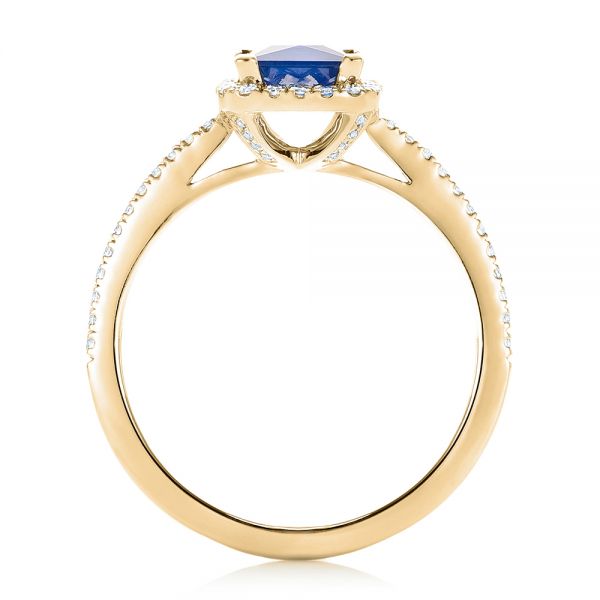 14k Yellow Gold 14k Yellow Gold Custom Blue Sapphire And Diamond Halo Engagement Ring - Front View - 102485