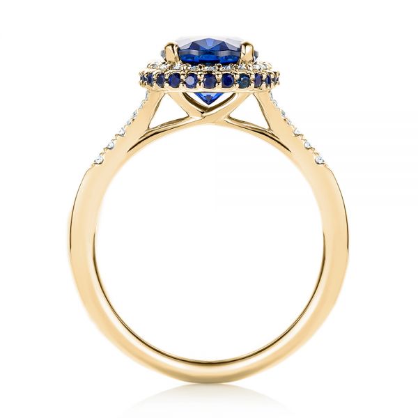 18k Yellow Gold 18k Yellow Gold Custom Blue Sapphire And Diamond Halo Engagement Ring - Front View -  103041