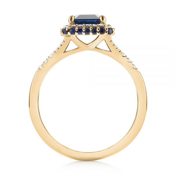 14k Yellow Gold 14k Yellow Gold Custom Blue Sapphire And Diamond Halo Engagement Ring - Front View -  103457
