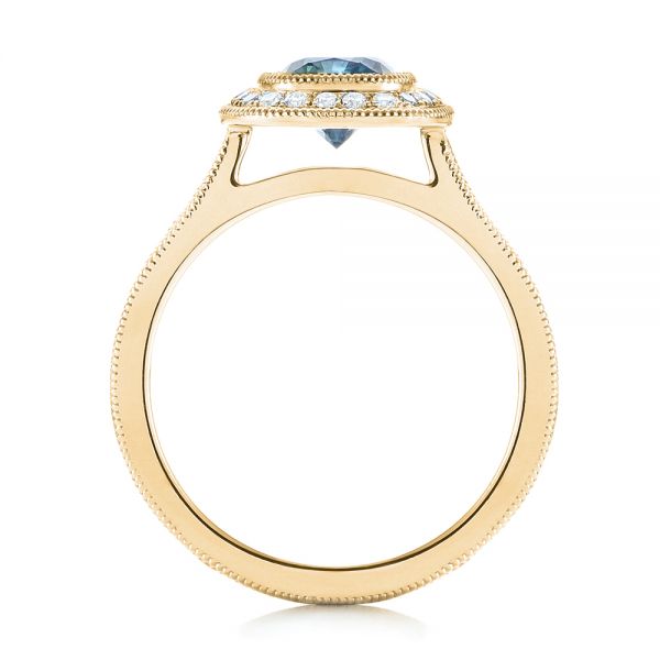 14k Yellow Gold 14k Yellow Gold Custom Blue Sapphire And Diamond Halo Engagement Ring - Front View -  103467