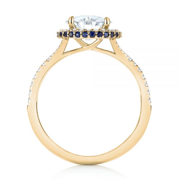 18k Yellow Gold 18k Yellow Gold Custom Blue Sapphire And Diamond Halo Engagement Ring - Front View -  103474