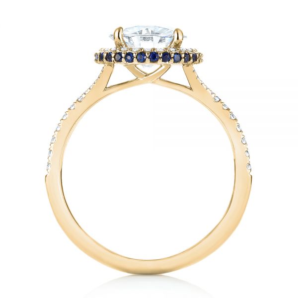 14k Yellow Gold 14k Yellow Gold Custom Blue Sapphire And Diamond Halo Engagement Ring - Front View - 103474