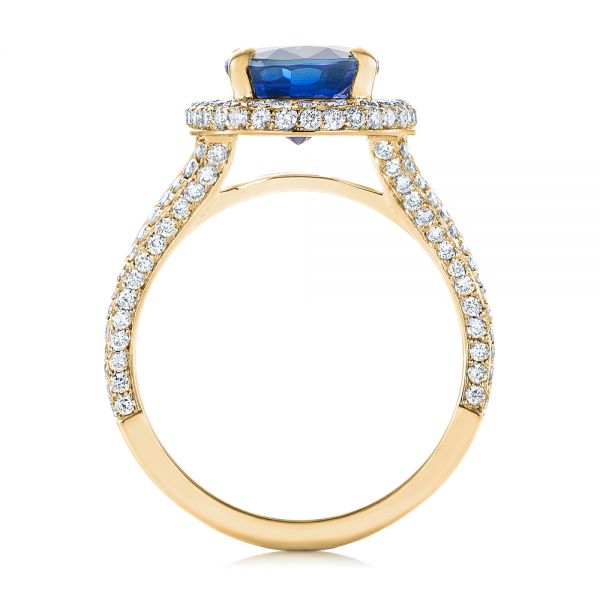 14k Yellow Gold 14k Yellow Gold Custom Blue Sapphire And Diamond Halo Engagement Ring - Front View - 103601