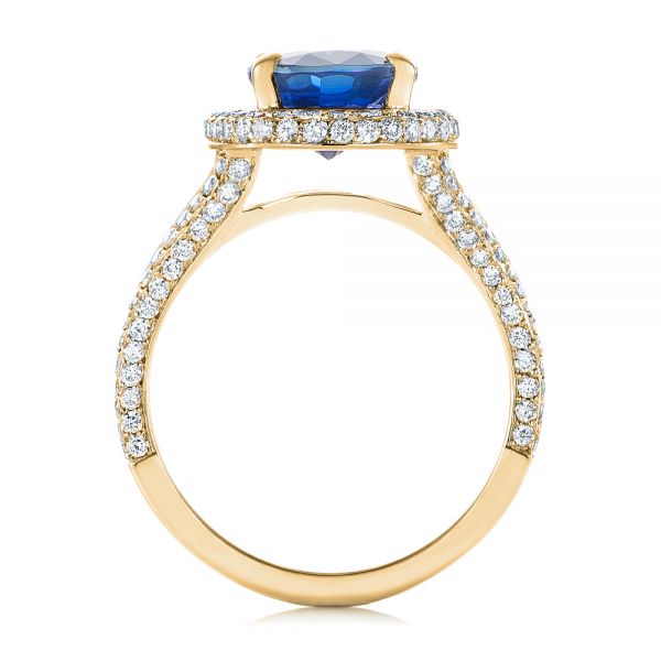 14k Yellow Gold 14k Yellow Gold Custom Blue Sapphire And Diamond Halo Engagement Ring - Front View -  103601