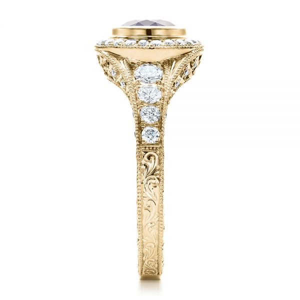 14k Yellow Gold 14k Yellow Gold Custom Blue Sapphire And Diamond Halo Engagement Ring - Side View - 100268