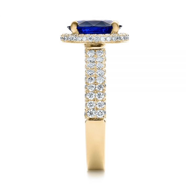 18k Yellow Gold 18k Yellow Gold Custom Blue Sapphire And Diamond Halo Engagement Ring - Side View -  100605