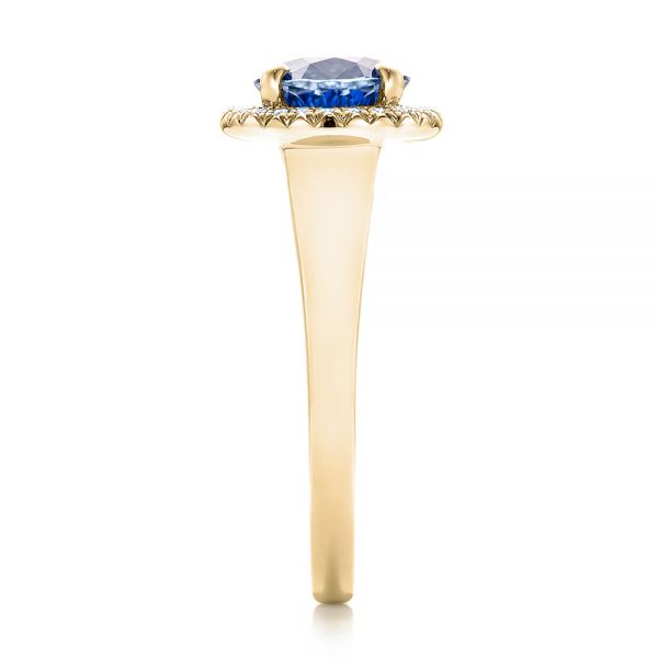 14k Yellow Gold 14k Yellow Gold Custom Blue Sapphire And Diamond Halo Engagement Ring - Side View -  102028