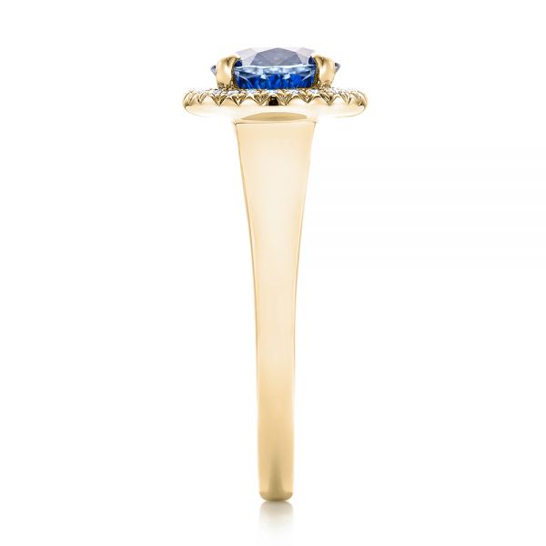 14k Yellow Gold 14k Yellow Gold Custom Blue Sapphire And Diamond Halo Engagement Ring - Side View - 102028