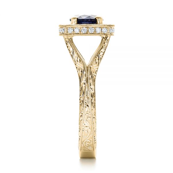 14k Yellow Gold 14k Yellow Gold Custom Blue Sapphire And Diamond Halo Engagement Ring - Side View - 102153