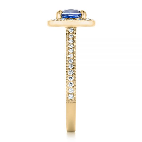 14k Yellow Gold 14k Yellow Gold Custom Blue Sapphire And Diamond Halo Engagement Ring - Side View -  102311