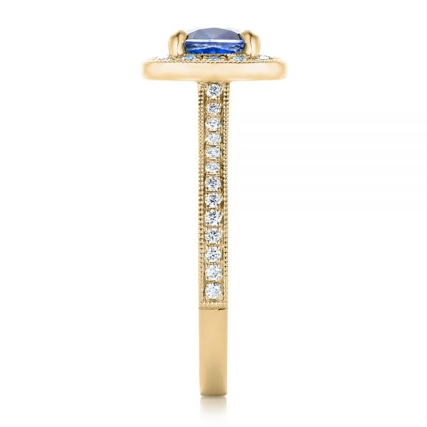 14k Yellow Gold 14k Yellow Gold Custom Blue Sapphire And Diamond Halo Engagement Ring - Side View - 102311