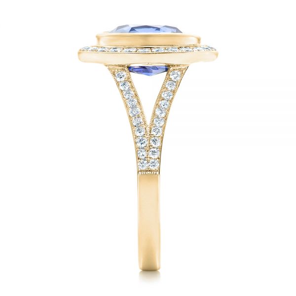 18k Yellow Gold 18k Yellow Gold Custom Blue Sapphire And Diamond Halo Engagement Ring - Side View -  102444