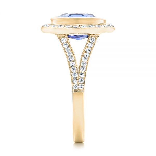 14k Yellow Gold 14k Yellow Gold Custom Blue Sapphire And Diamond Halo Engagement Ring - Side View - 102444