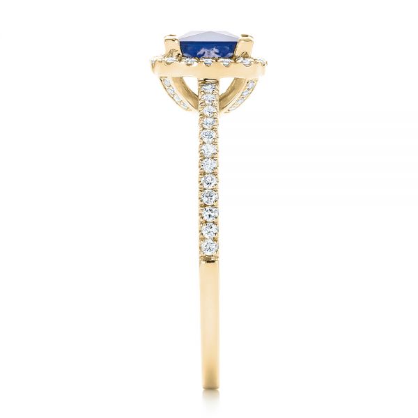 14k Yellow Gold 14k Yellow Gold Custom Blue Sapphire And Diamond Halo Engagement Ring - Side View -  102485