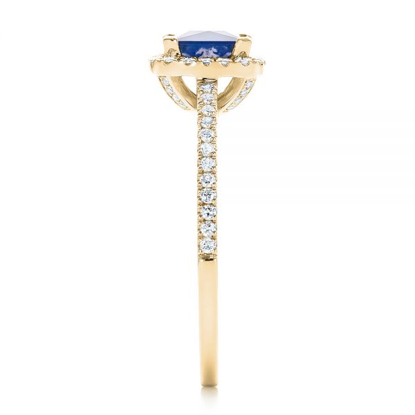 14k Yellow Gold 14k Yellow Gold Custom Blue Sapphire And Diamond Halo Engagement Ring - Side View - 102485