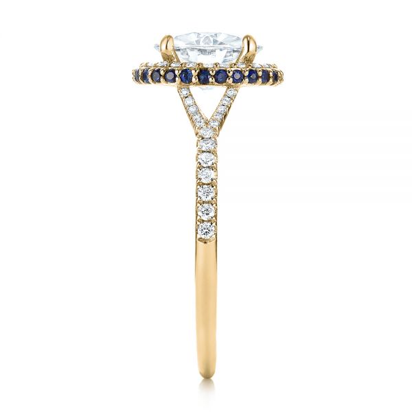 14k Yellow Gold 14k Yellow Gold Custom Blue Sapphire And Diamond Halo Engagement Ring - Side View - 103474