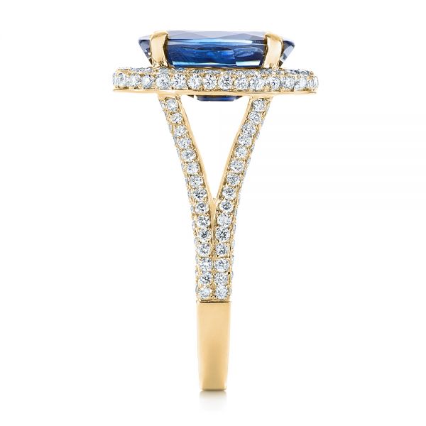 18k Yellow Gold 18k Yellow Gold Custom Blue Sapphire And Diamond Halo Engagement Ring - Side View -  103601