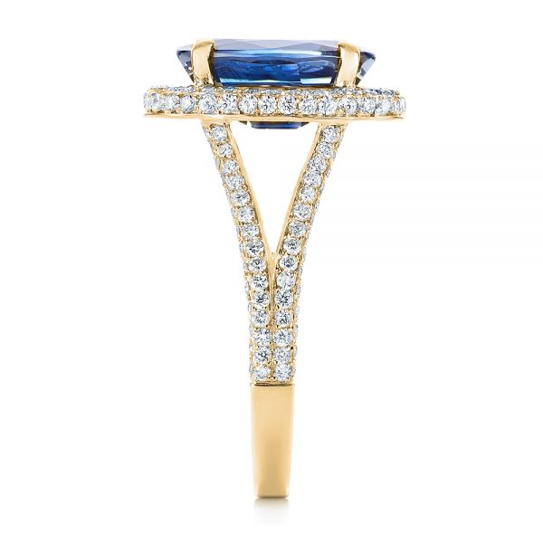 14k Yellow Gold 14k Yellow Gold Custom Blue Sapphire And Diamond Halo Engagement Ring - Side View - 103601