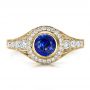 14k Yellow Gold 14k Yellow Gold Custom Blue Sapphire And Diamond Halo Engagement Ring - Top View -  100268 - Thumbnail