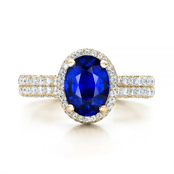 18k Yellow Gold 18k Yellow Gold Custom Blue Sapphire And Diamond Halo Engagement Ring - Top View -  100605