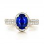 14k Yellow Gold 14k Yellow Gold Custom Blue Sapphire And Diamond Halo Engagement Ring - Top View -  100605 - Thumbnail
