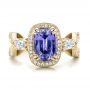 14k Yellow Gold 14k Yellow Gold Custom Blue Sapphire And Diamond Halo Engagement Ring - Top View -  100783 - Thumbnail