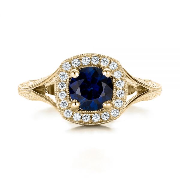 14k Yellow Gold 14k Yellow Gold Custom Blue Sapphire And Diamond Halo Engagement Ring - Top View -  102153