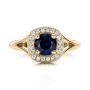 14k Yellow Gold 14k Yellow Gold Custom Blue Sapphire And Diamond Halo Engagement Ring - Top View -  102153 - Thumbnail